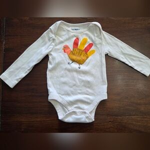 Old Navy White Onesie with Turkey Handprint Design - My First Thanksgiving